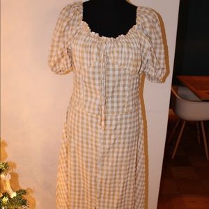 Yellow white plaid maxi dress
